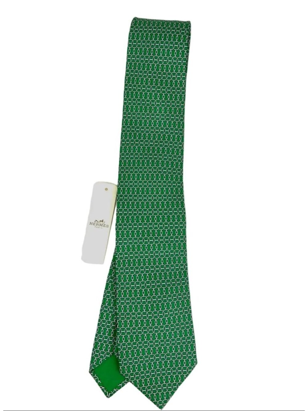 Hermes Cravate Twill Silk Green Tie Geometric